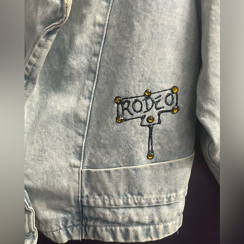 RIO Beverly Hills airbrushed glitter crystals bolero crop jean denim jacket 1990 - Picture 4 of 11